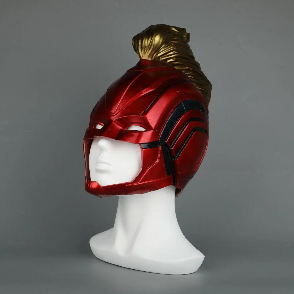 2019 Captain Marvel Movie Mask Full Head Costume Helmet in Red Gold Color