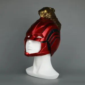 2019 Captain Marvel Movie Mask Full Head Costume Helmet in Red Gold Color