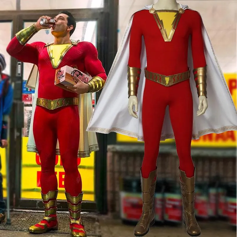 2019 Shazam Movie Custom Made Complete Shazam Cosplay Costume | With or Without Boots | or Cape Only - Free Shipping