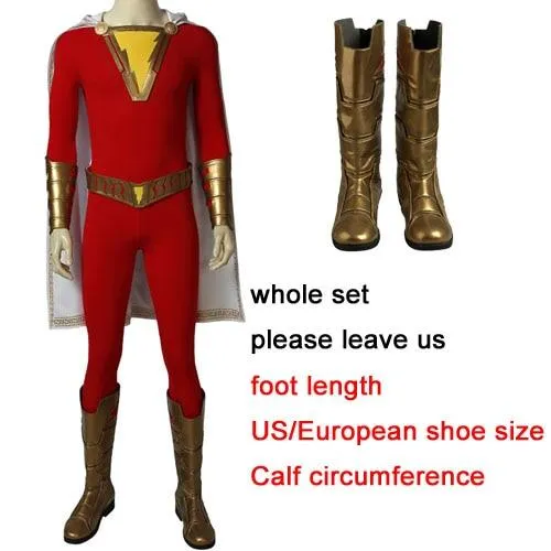 2019 Shazam Movie Custom Made Complete Shazam Cosplay Costume | With or Without Boots | or Cape Only - Free Shipping