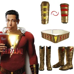 2019 Shazam Movie Custom Made Shazam Cosplay Costume Boots | Belt | Wrist Supporters - Free Shipping