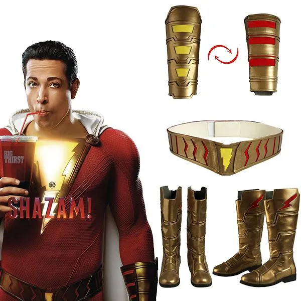 2019 Shazam Movie Custom Made Shazam Cosplay Costume Boots | Belt | Wrist Supporters - Free Shipping