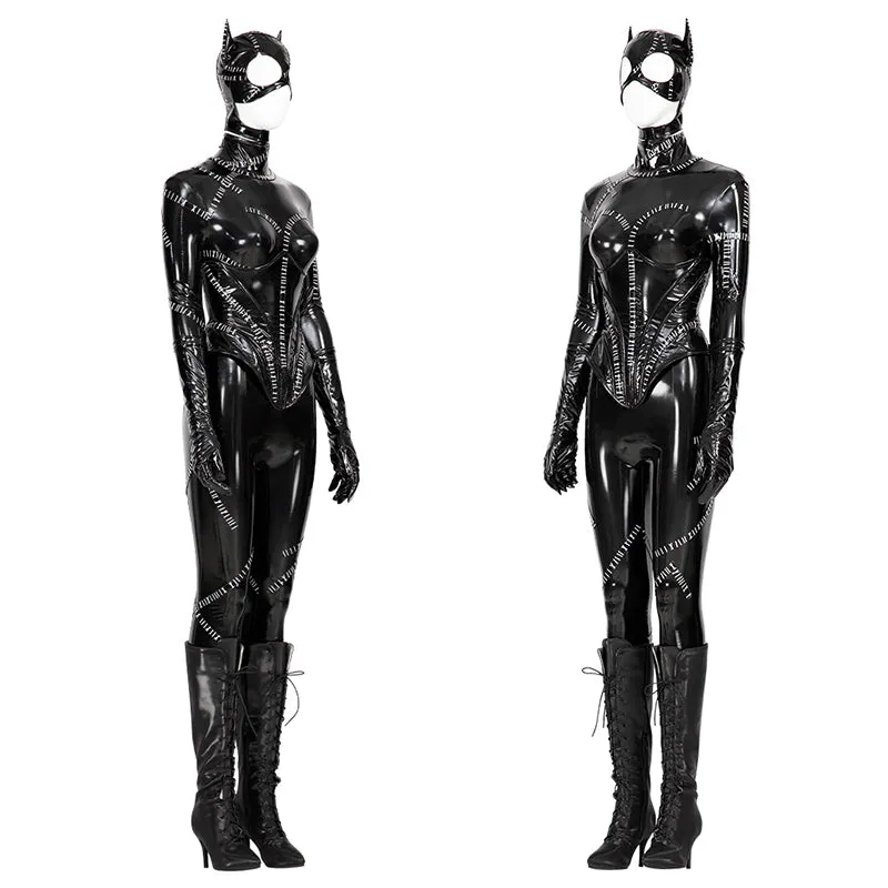 Batman Returns 1992 Catwoman Cosplay Costume Michelle Pfeiffer Catwoman Leather Bodysuit Outfit