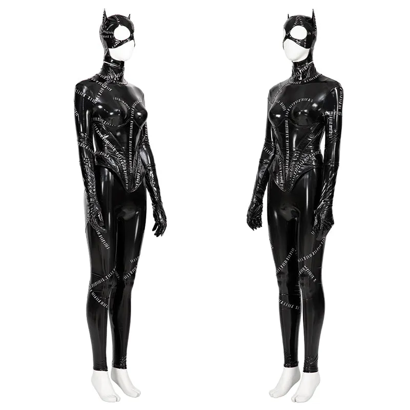 Batman Returns 1992 Catwoman Cosplay Costume Michelle Pfeiffer Catwoman Leather Bodysuit Outfit