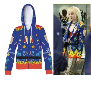 Birds of Prey Harley Quinn Hoodie Margot Robbie Cosplay Costume Sweatshirt Coat Jacket Top for Adult & Kids