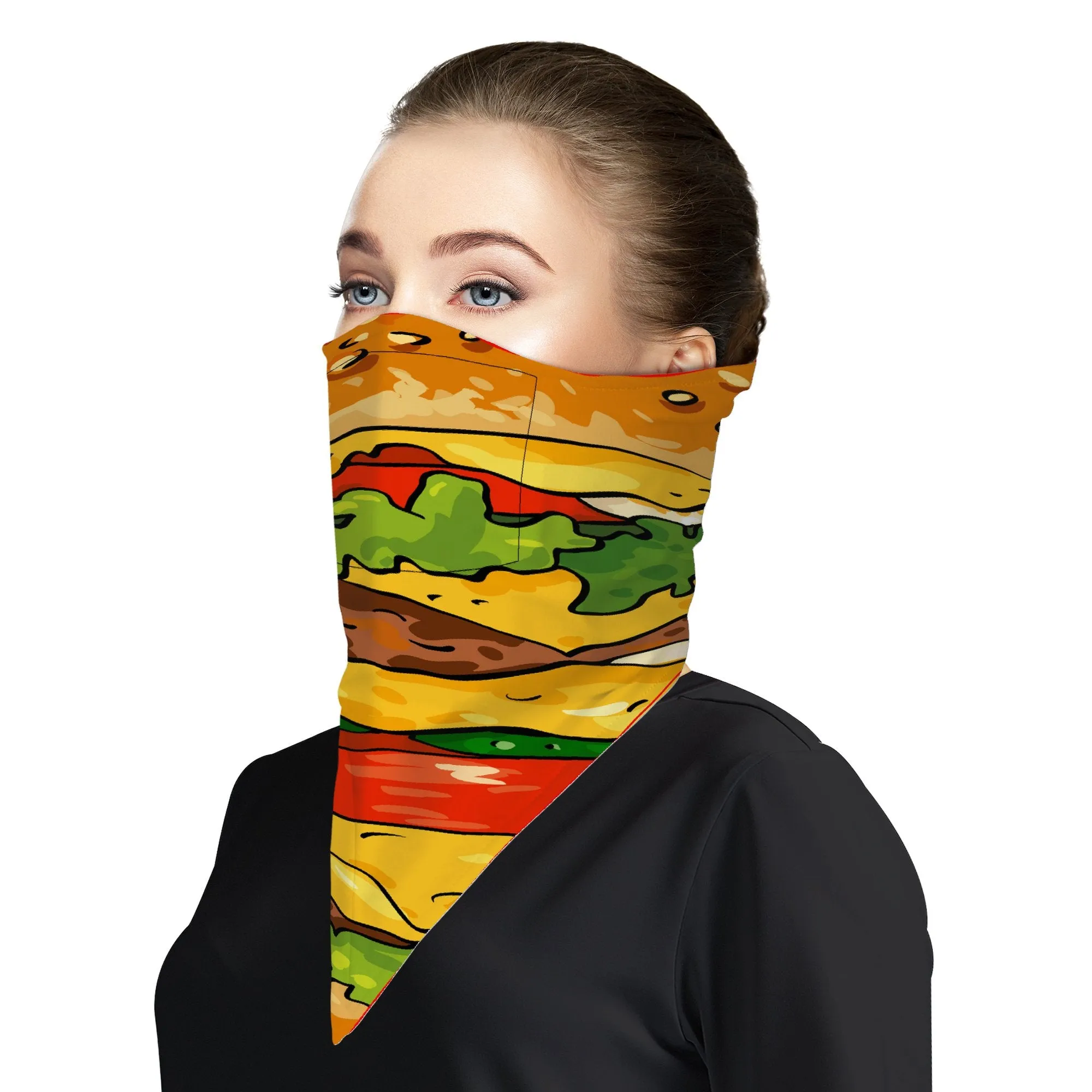Burger Face Mask Bandana Scarf Cover | 2x - 50x Disposable Five Layer Filter Pads Available