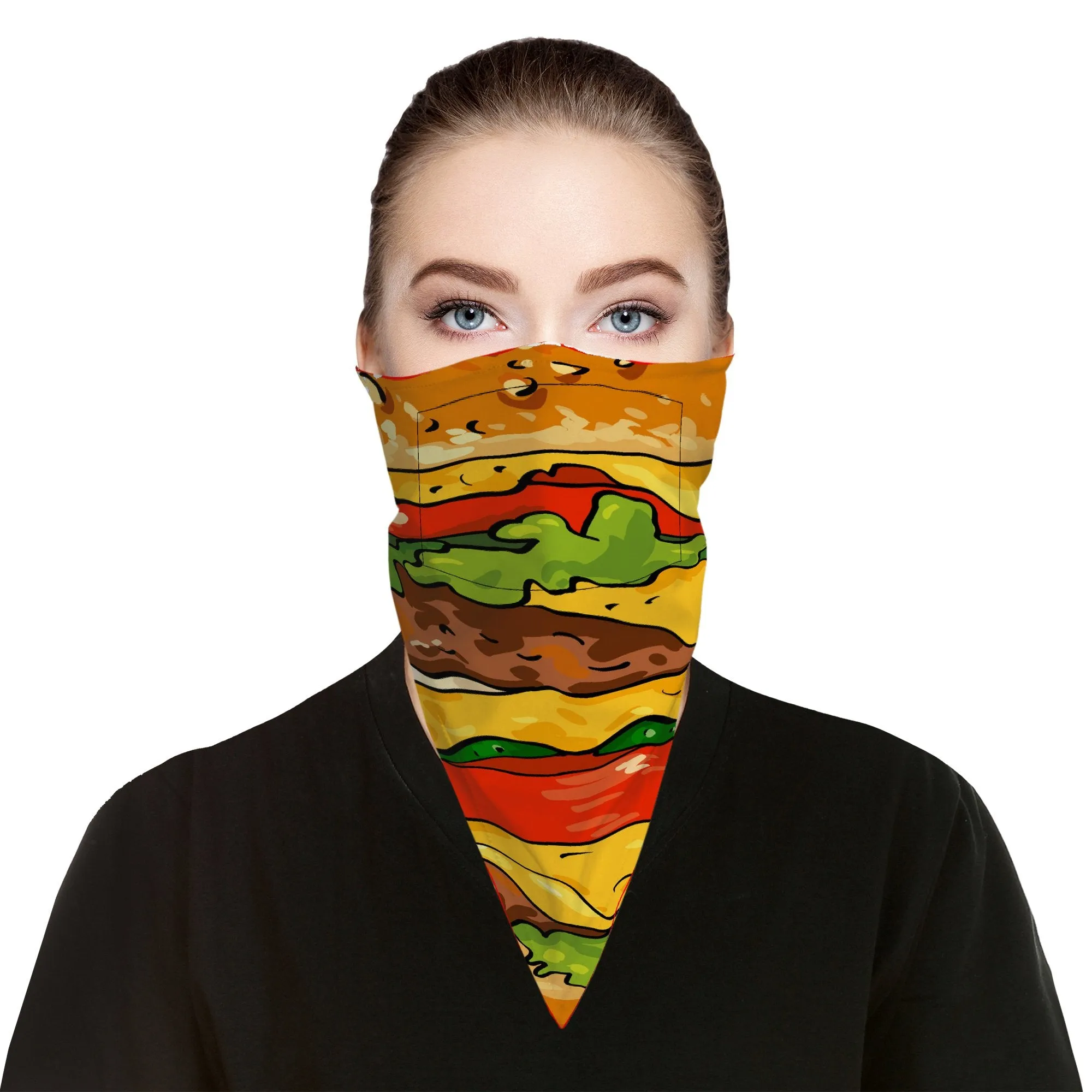 Burger Face Mask Bandana Scarf Cover | 2x - 50x Disposable Five Layer Filter Pads Available