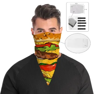 Burger Face Mask Bandana Scarf Cover | 2x - 50x Disposable Five Layer Filter Pads Available