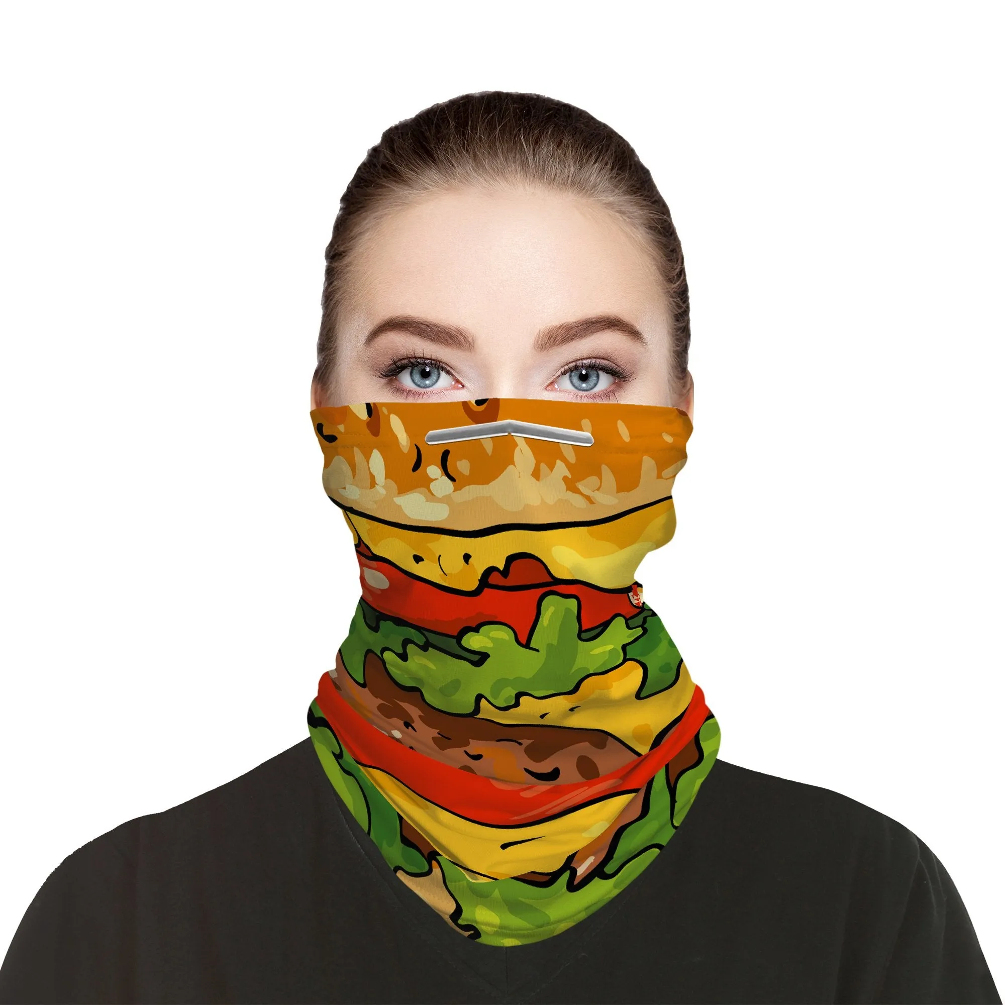 Burger Snood Face Mask Balaclava Scarf Cover | 2x - 50x Disposable Five Layer Filter Pads Available
