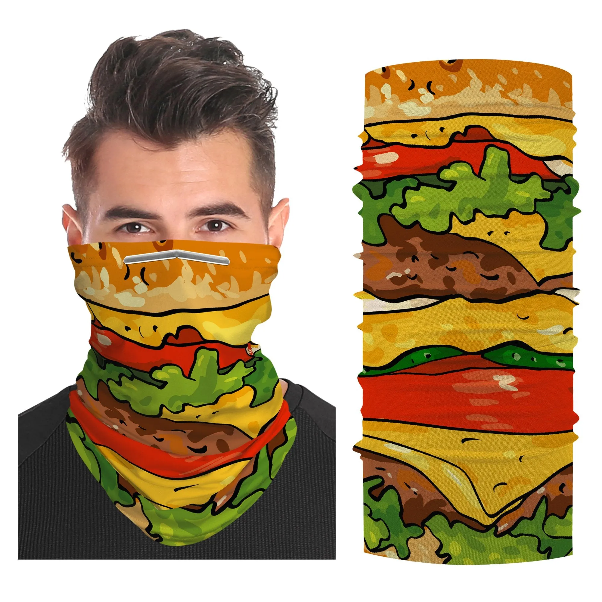Burger Snood Face Mask Balaclava Scarf Cover | 2x - 50x Disposable Five Layer Filter Pads Available