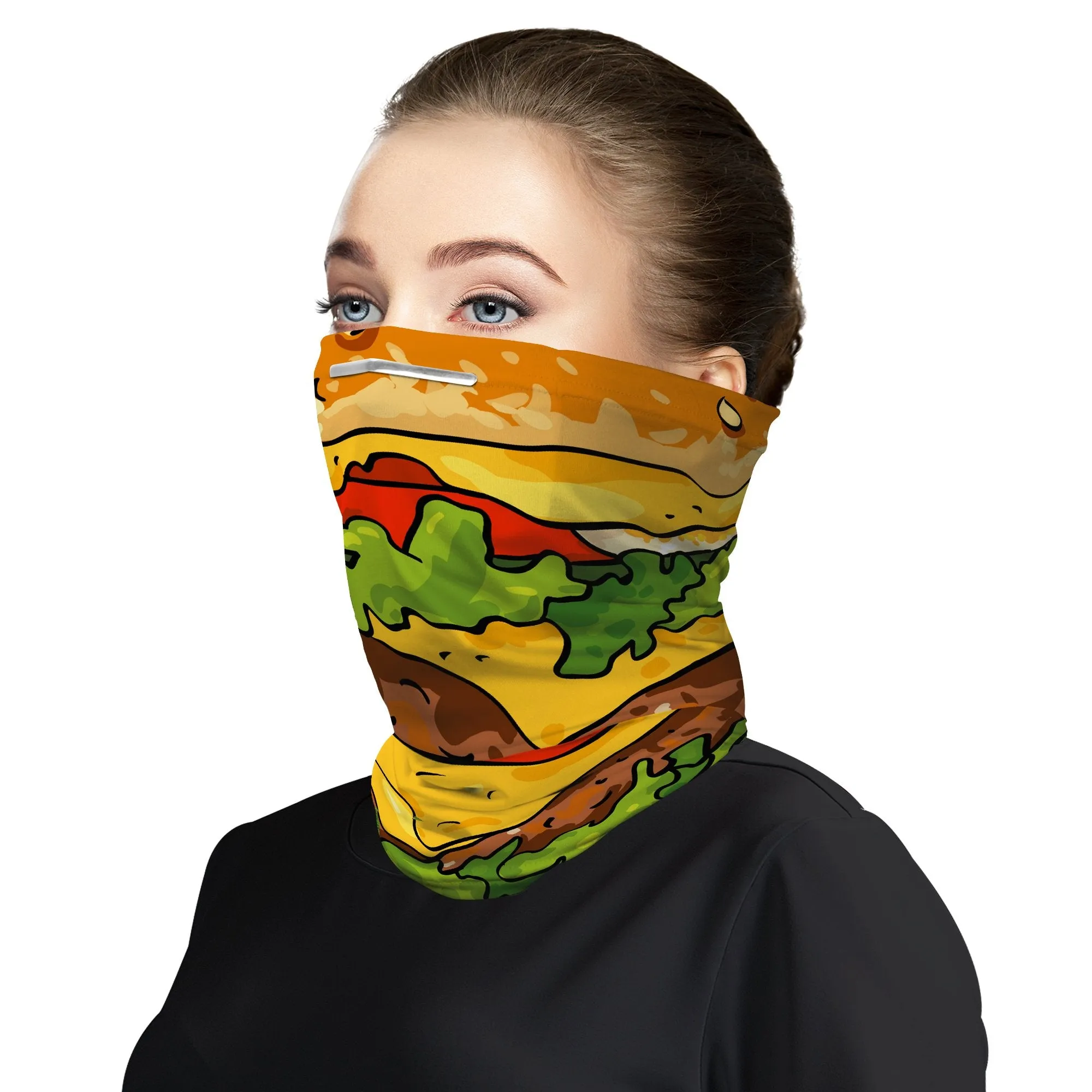Burger Snood Face Mask Balaclava Scarf Cover | 2x - 50x Disposable Five Layer Filter Pads Available