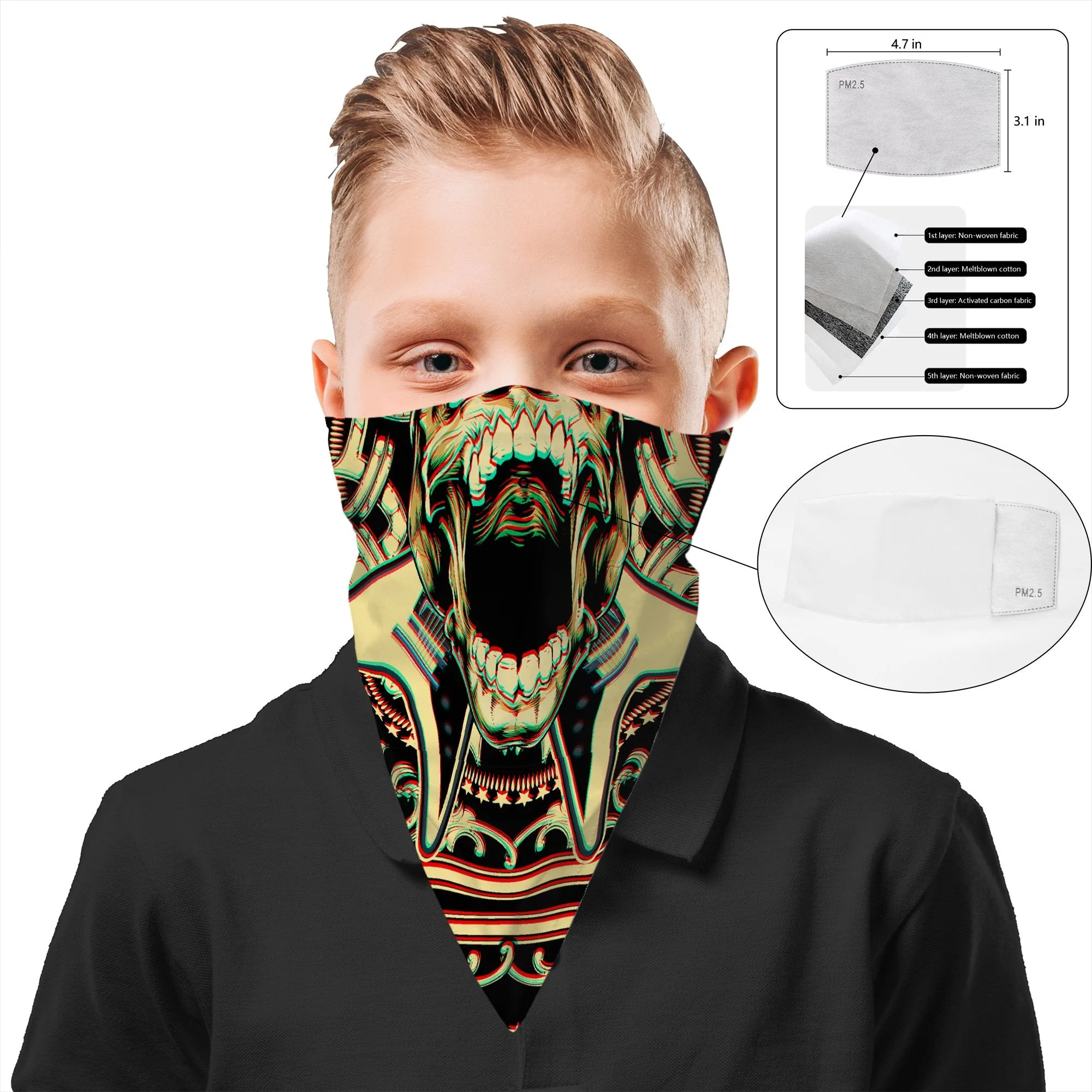 Children's Alien Face Mask Scarf Cover | 2x - 50x Disposable Five Layer Filter Pads Available