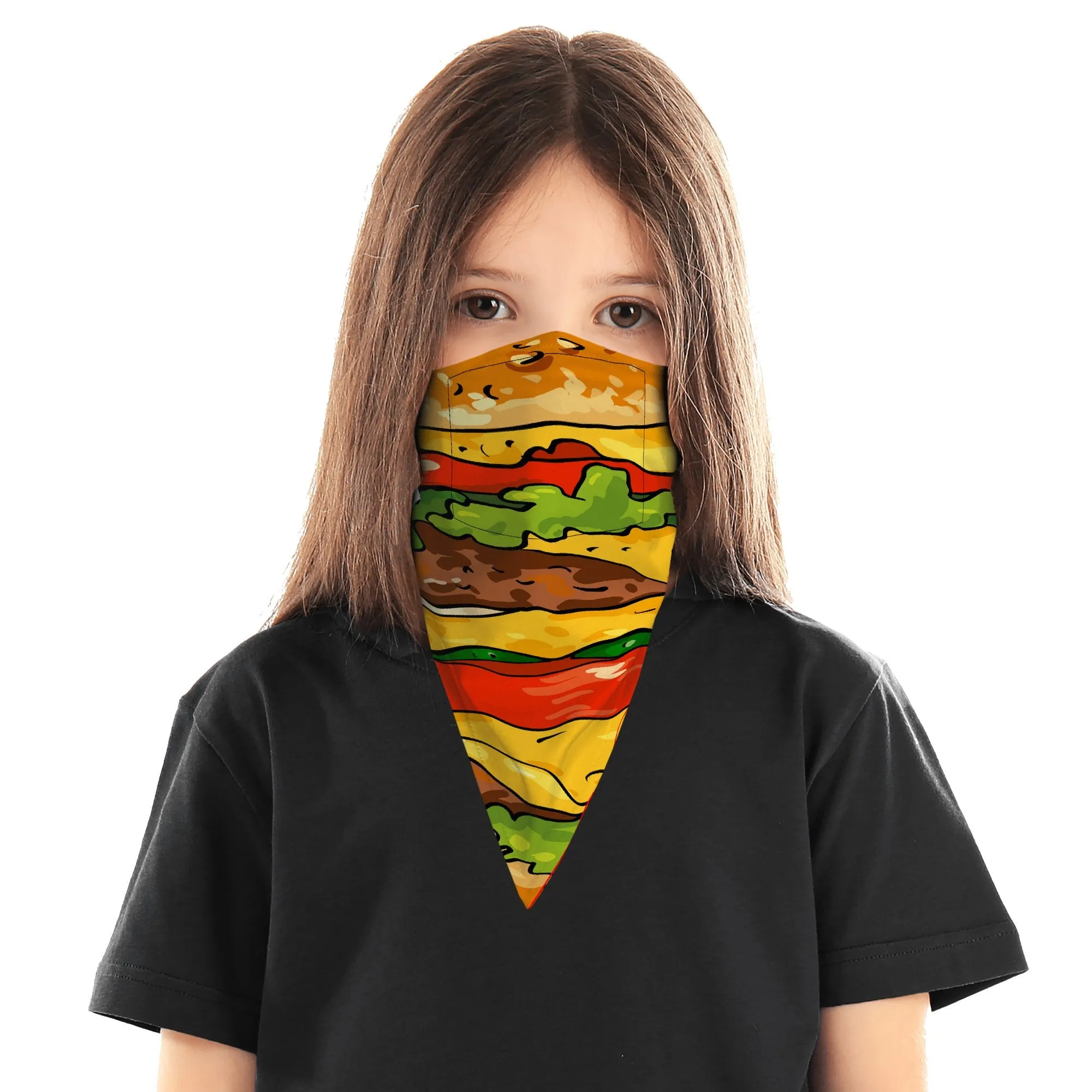 Children's Burger Face Mask Bandana Scarf Cover | 2x - 50x Disposable Five Layer Filter Pads Available
