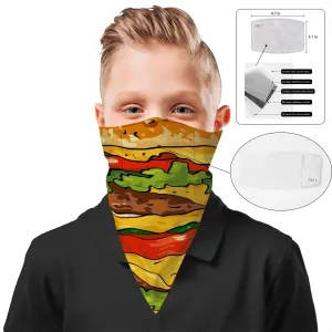 Children's Burger Face Mask Bandana Scarf Cover | 2x - 50x Disposable Five Layer Filter Pads Available