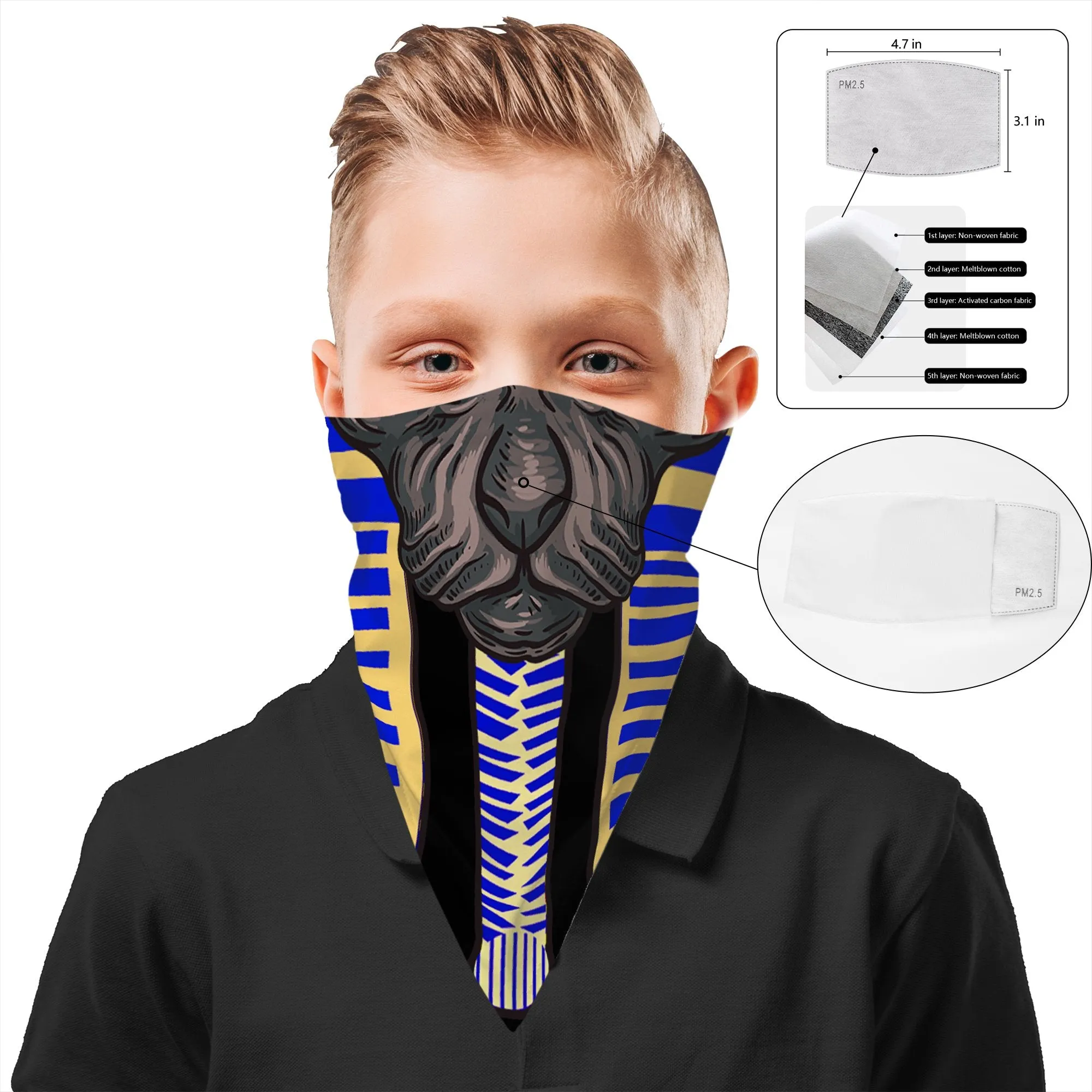 Children's Egyptian Pattern Bandana Face Mask Cover | 2x - 50x Disposable Five Layer Filter Pads Available