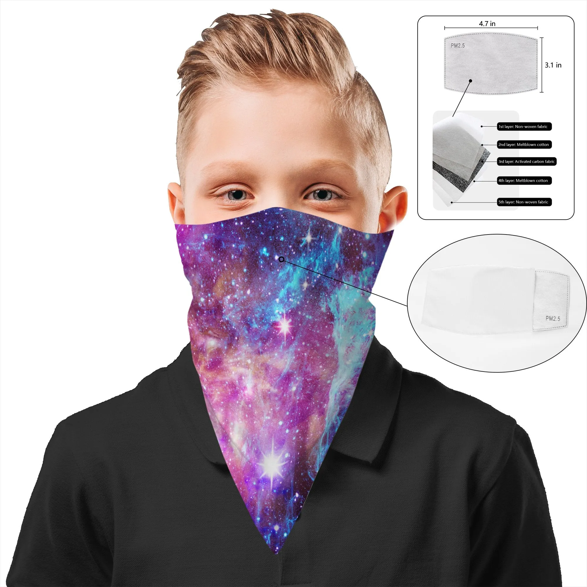 Children's Galaxy Face Mask Bandana Scarf Cover | 2x - 50x Disposable Five Layer Filter Pads Available