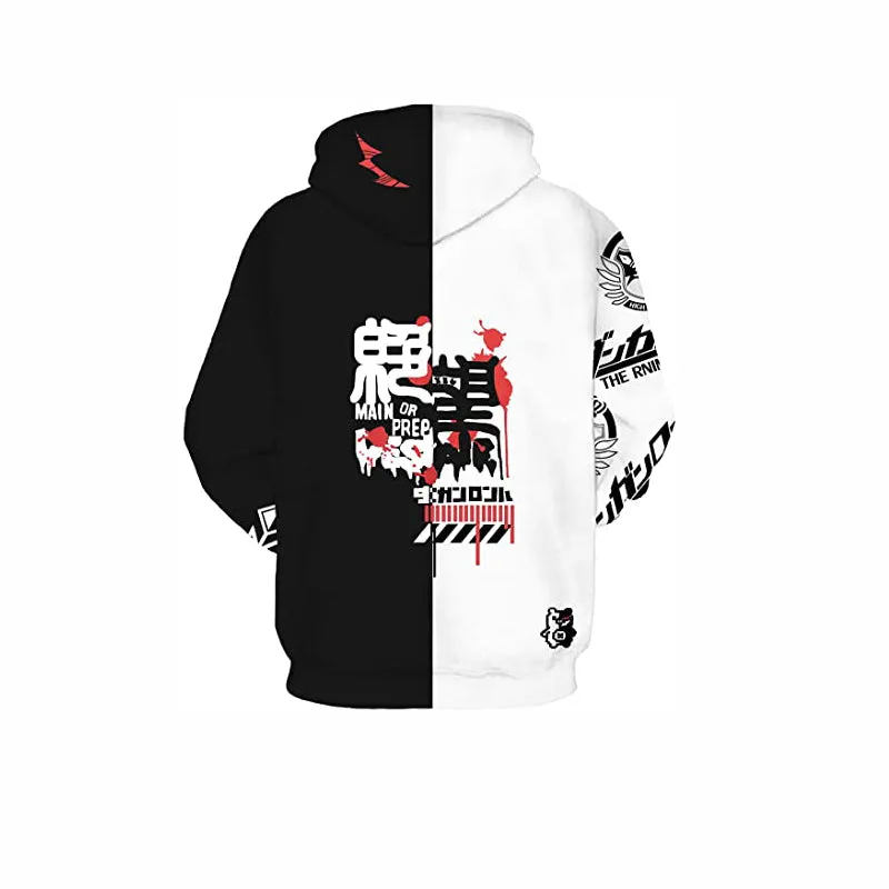 Danganronpa Monokuma Print Hoodies Jacket Black White Bear Cosplay Costume