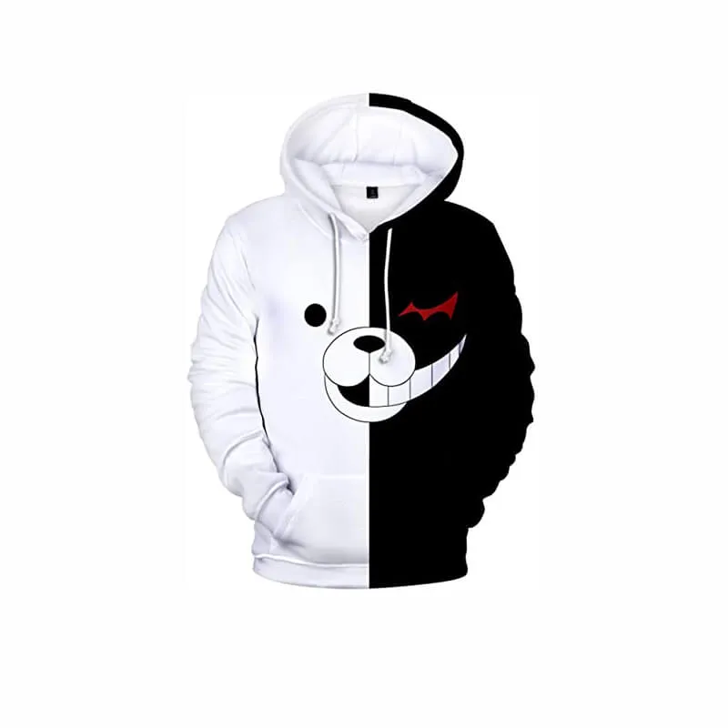 Danganronpa Monokuma Print Hoodies Jacket Black White Bear Cosplay Costume