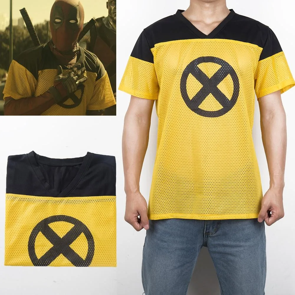 Deadpool 2 Movie Yellow and Black X-Men T-Shirt Cosplay Costume Tee Shirt