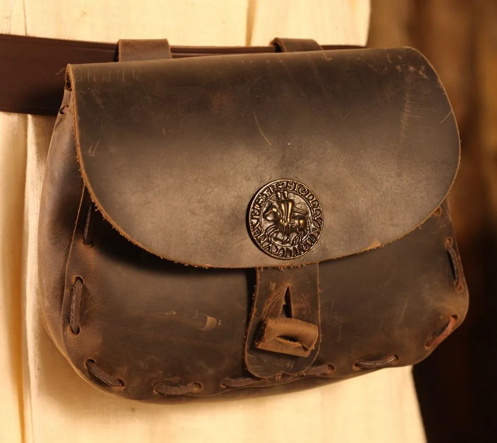 Distressed Brown Leather Bag Templar's Seal