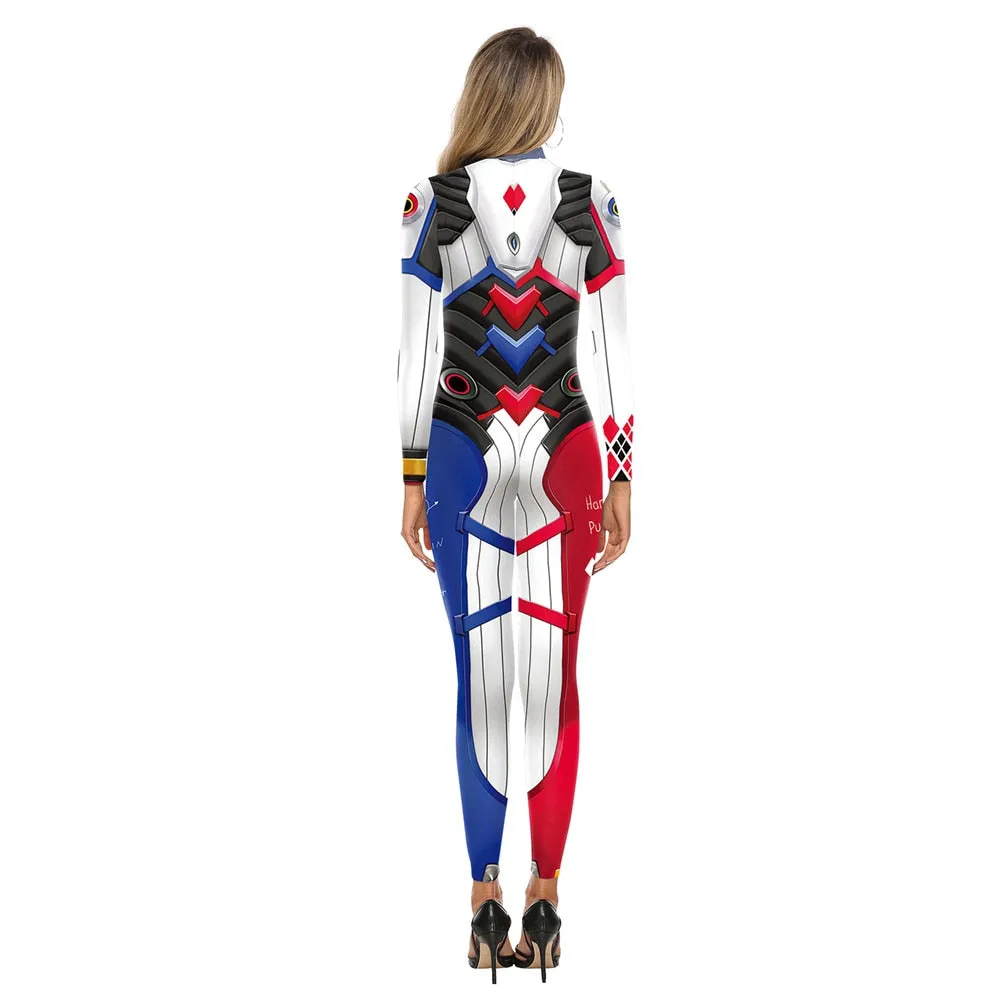 D.VA Skin Harley Quinn 3D Print Bodysuit Long Sleeve Cosplay Costume Jumpsuit