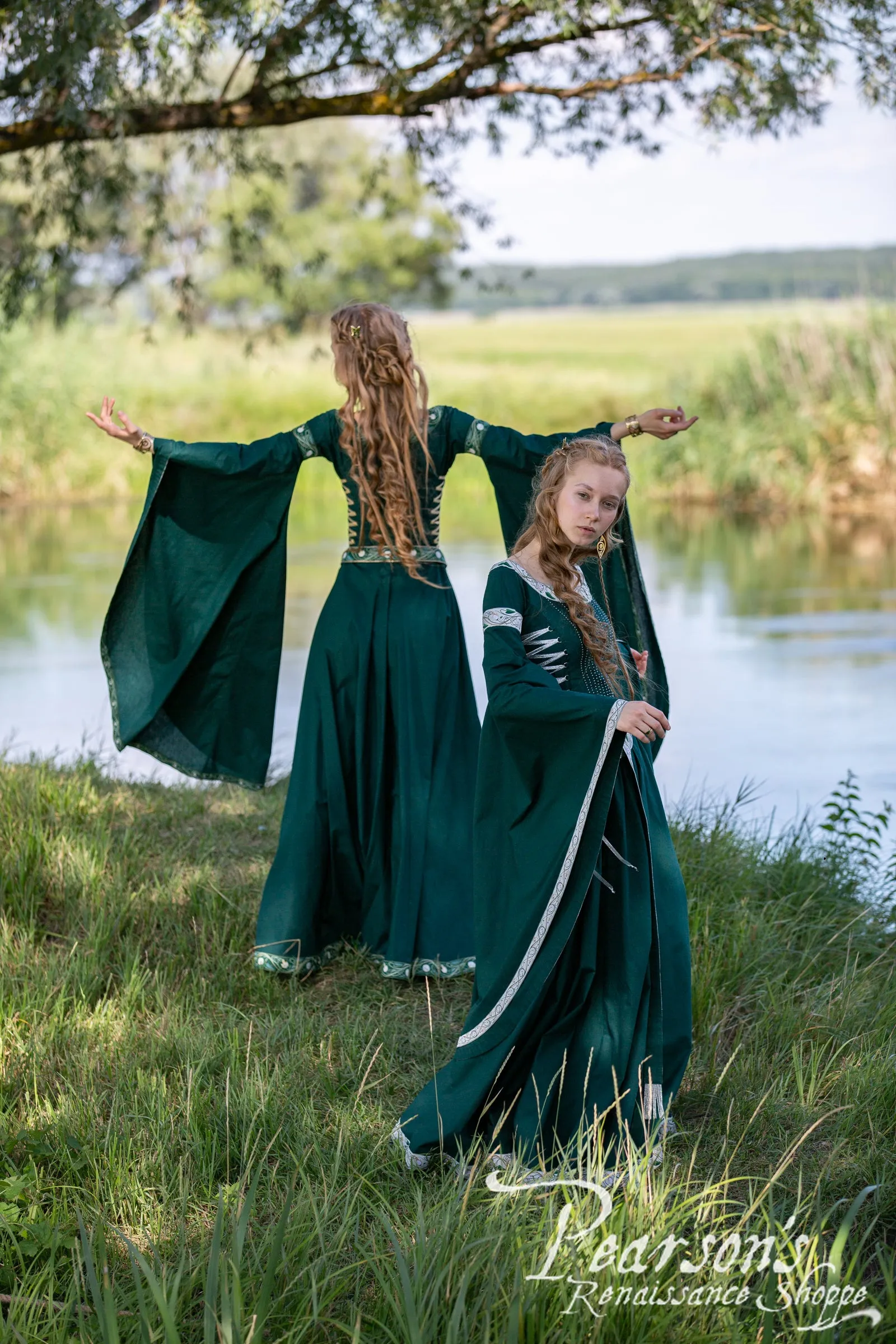 Fantasy Elven Dress with Long Flowing Sleeves