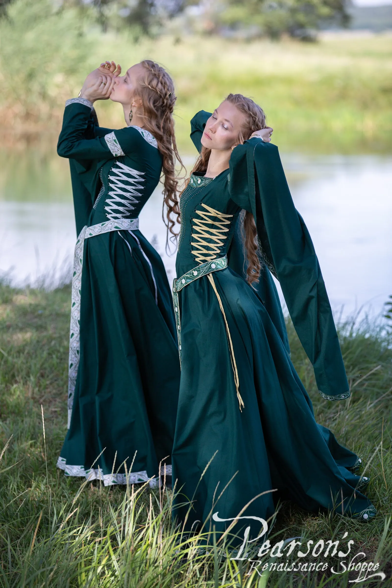 Fantasy Elven Dress with Long Flowing Sleeves