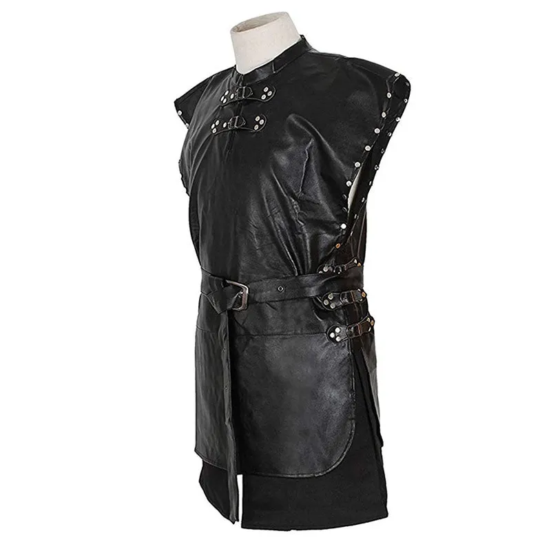 Game of Thrones 5 Jon Snow Costume Black PU Jacket Full Outfits Mens Halloween Cosplay
