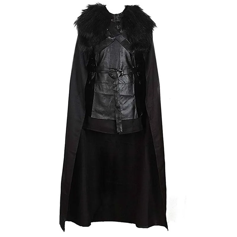 Game of Thrones 5 Jon Snow Costume Black PU Jacket Full Outfits Mens Halloween Cosplay