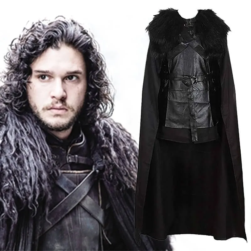 Game of Thrones 5 Jon Snow Costume Black PU Jacket Full Outfits Mens Halloween Cosplay