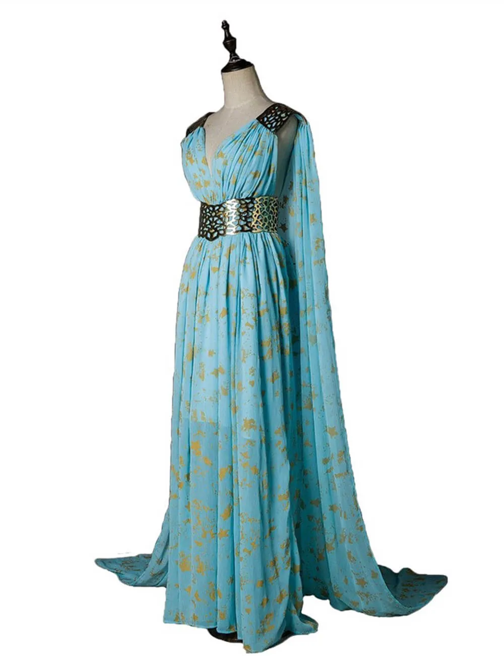 Game of Thrones Queen Daenerys Targaryen Cospaly Blue Long Dress Cape Costume