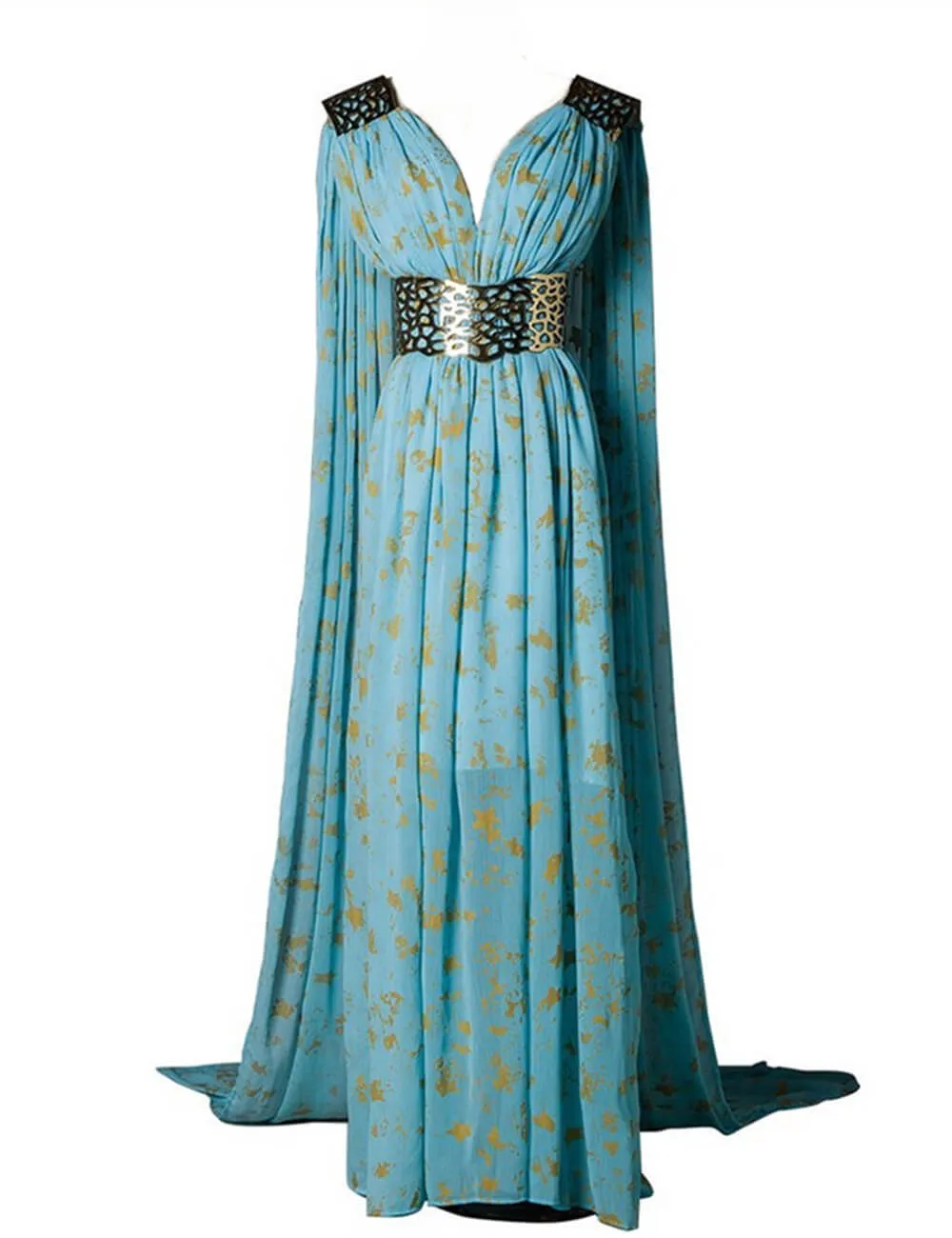 Game of Thrones Queen Daenerys Targaryen Cospaly Blue Long Dress Cape Costume