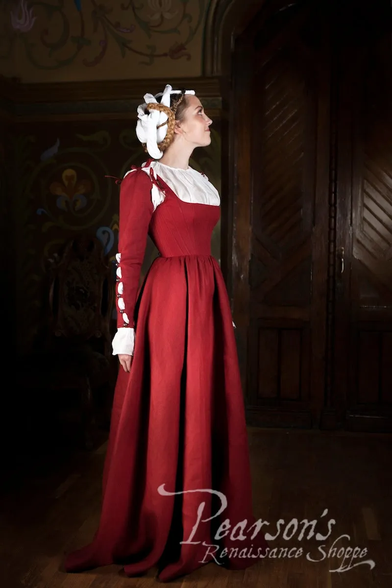 German Rose Linen Boned Medieval Dress
