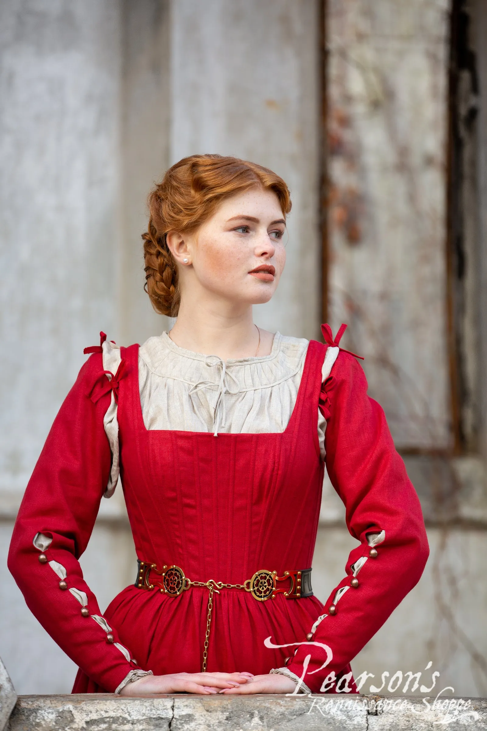 German Rose Linen Boned Medieval Dress