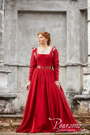 German Rose Linen Boned Medieval Dress