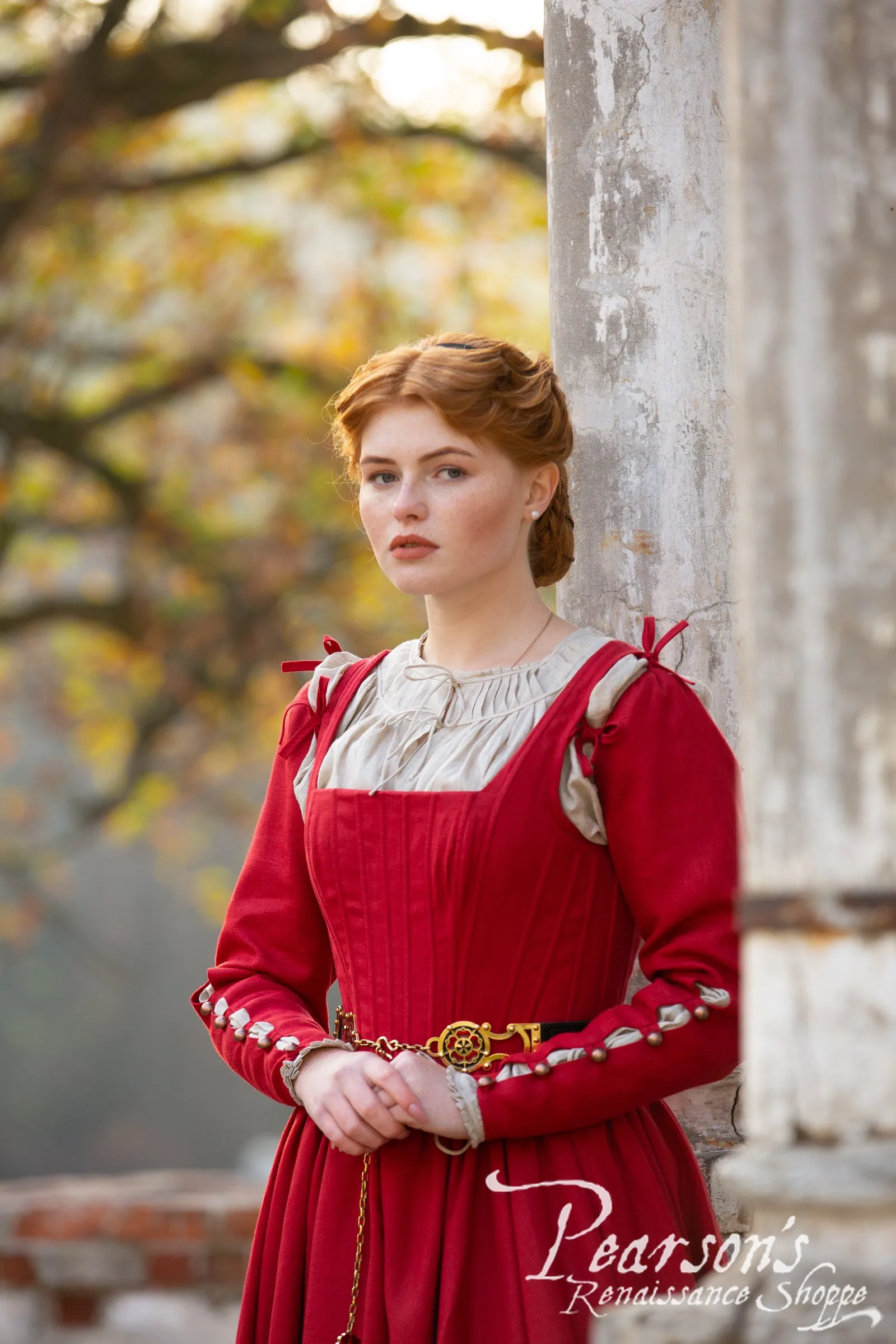 German Rose Linen Boned Medieval Dress