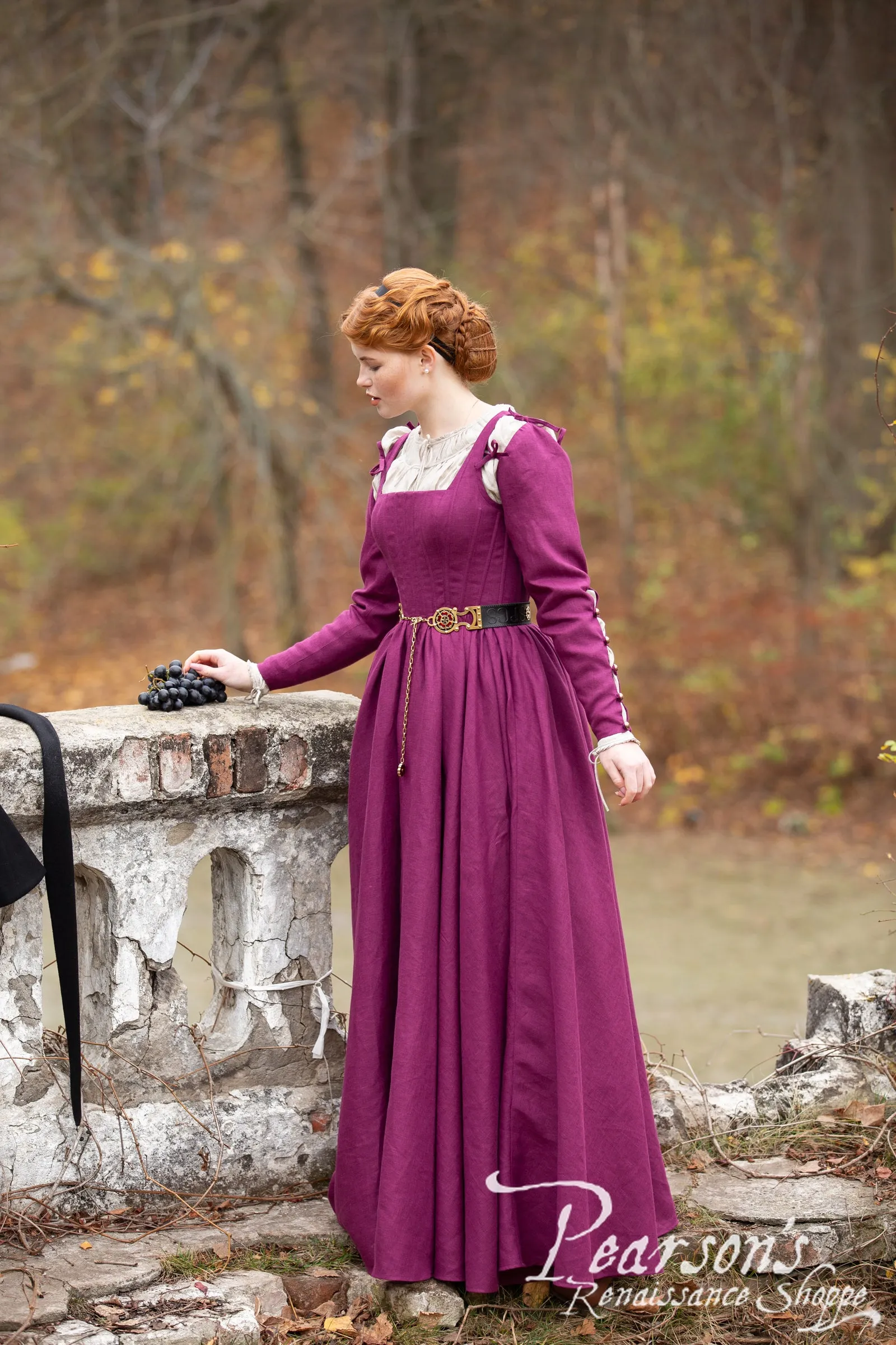 German Rose Linen Boned Medieval Dress
