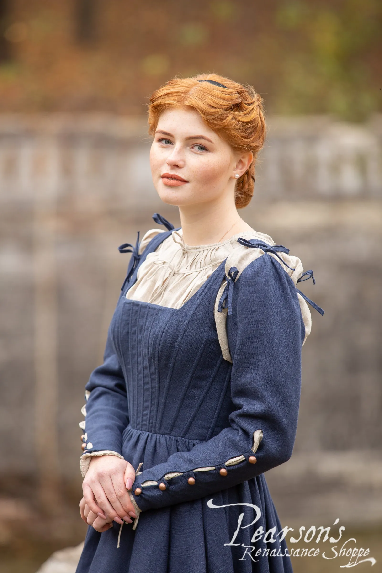 German Rose Linen Boned Medieval Dress