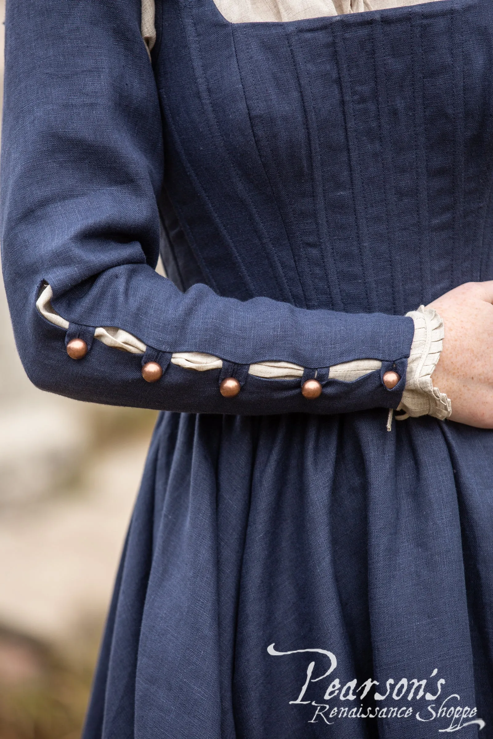 German Rose Linen Boned Medieval Dress