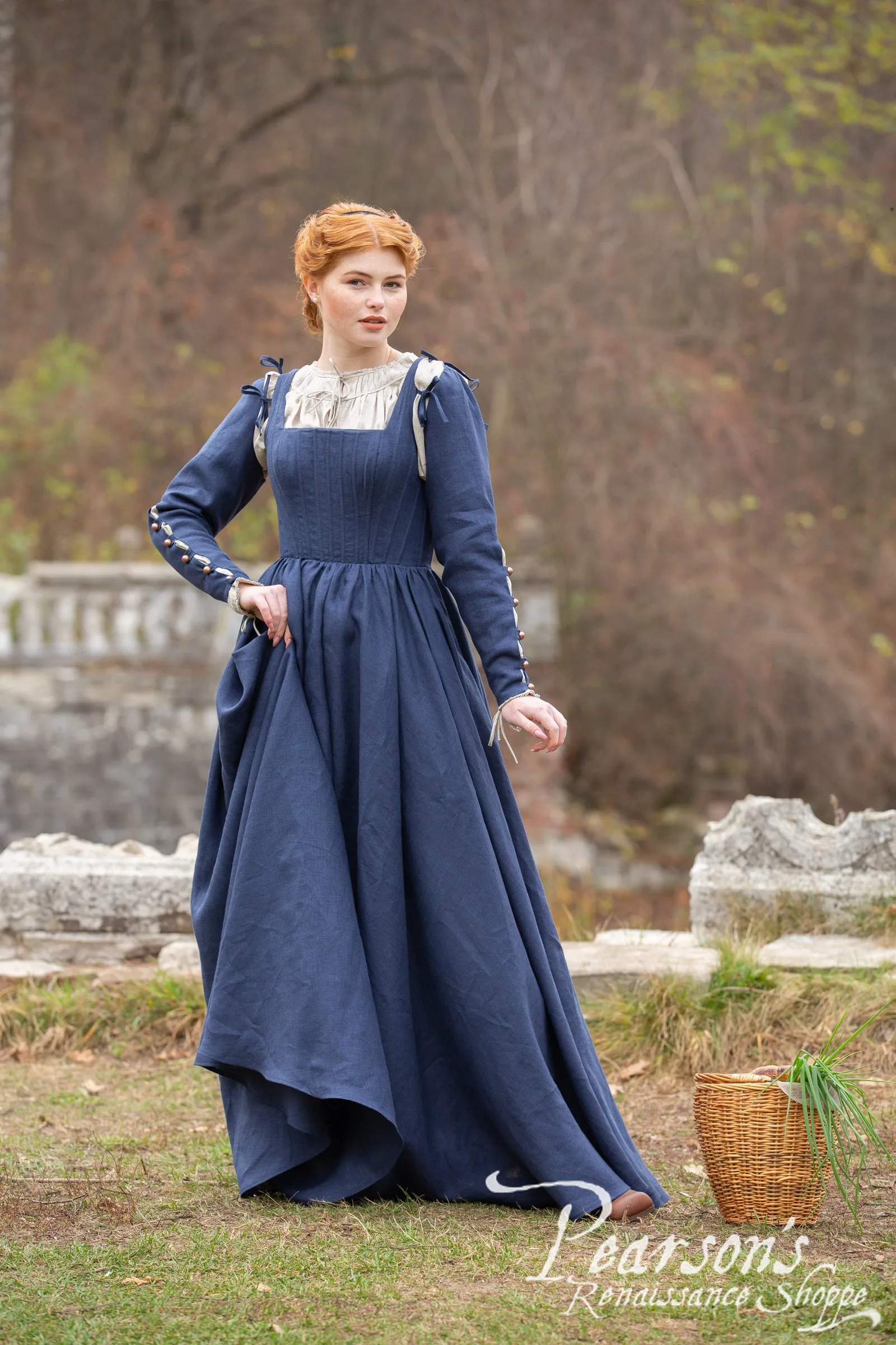German Rose Linen Boned Medieval Dress