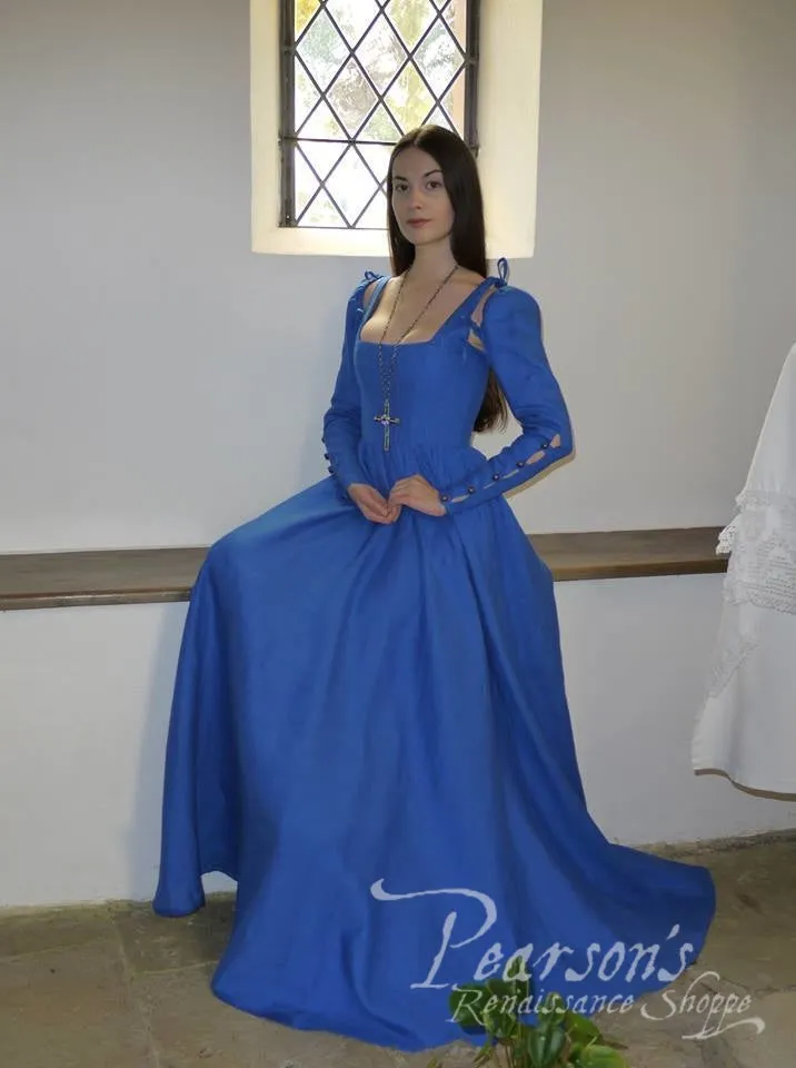 German Rose Linen Boned Medieval Dress