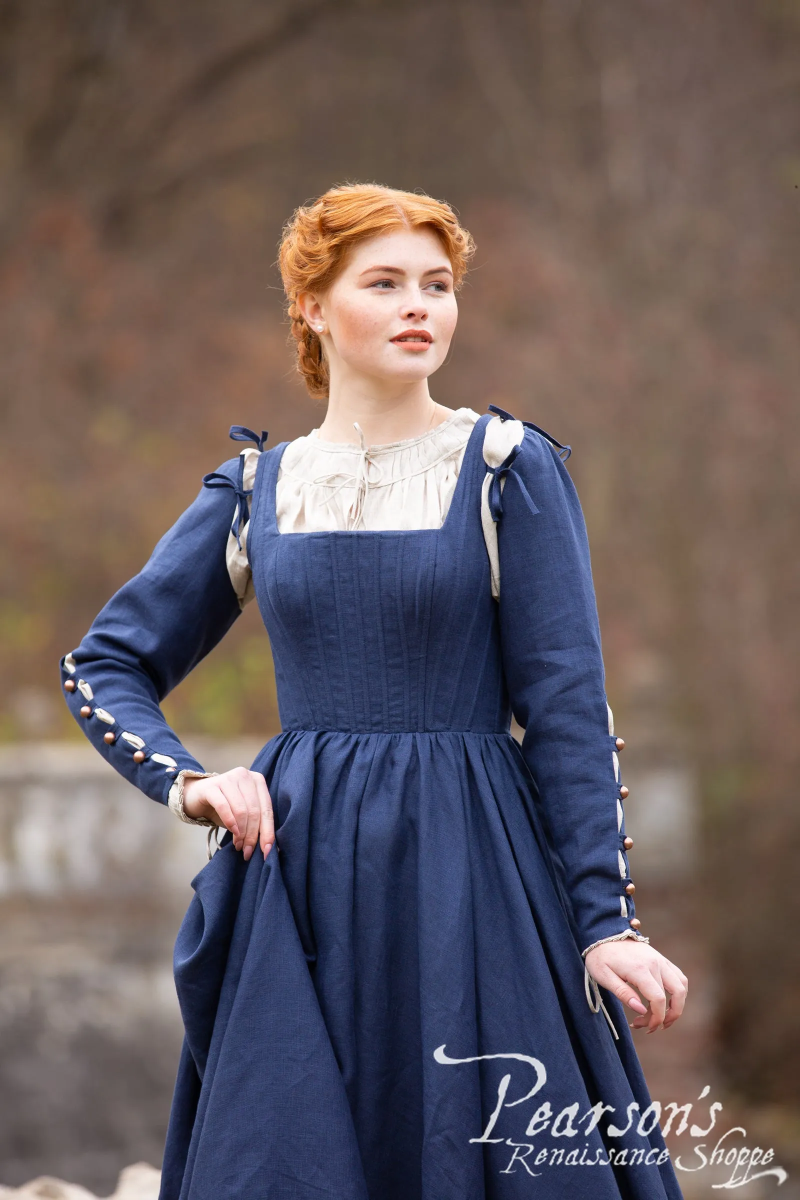 German Rose Linen Boned Medieval Dress