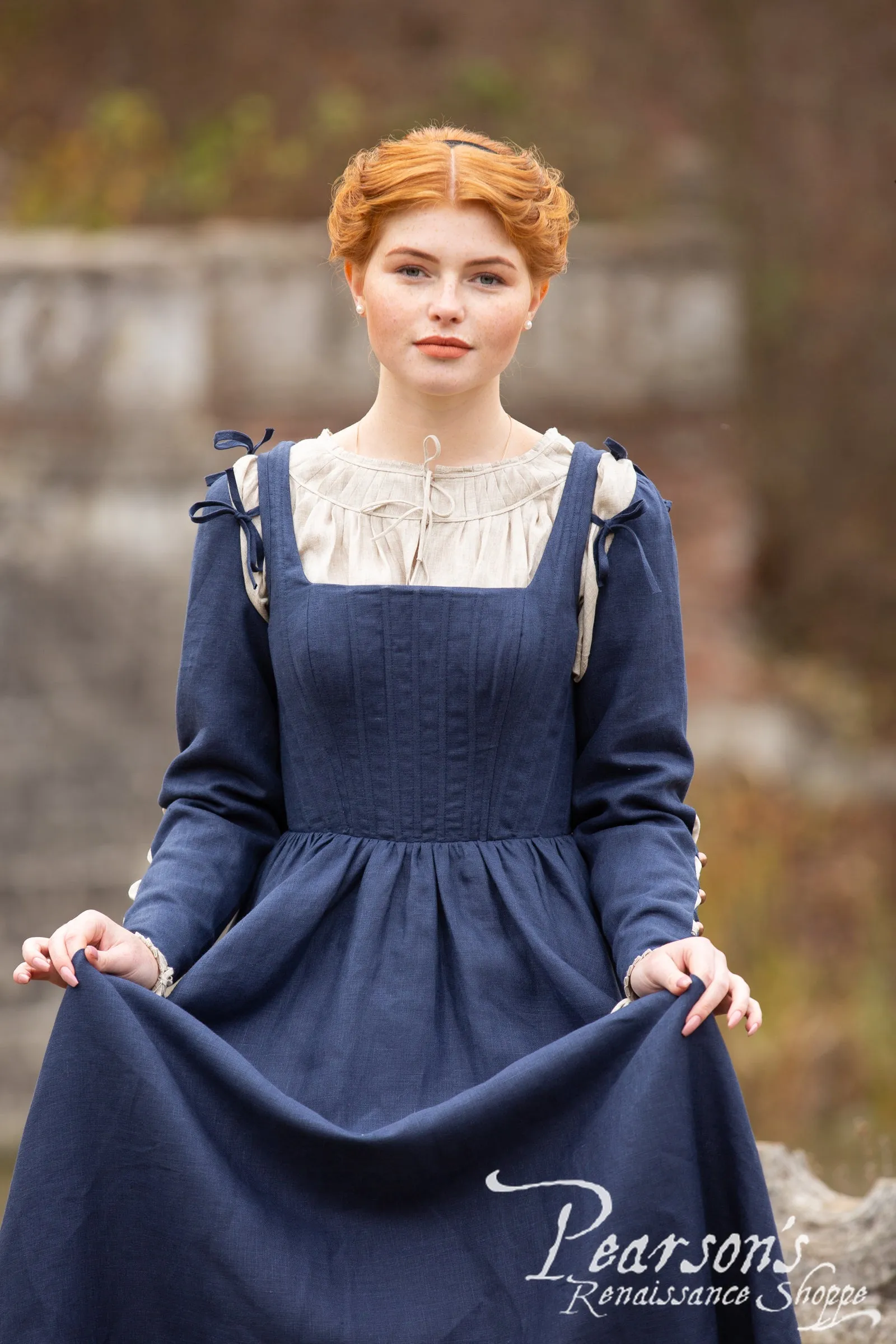 German Rose Linen Boned Medieval Dress