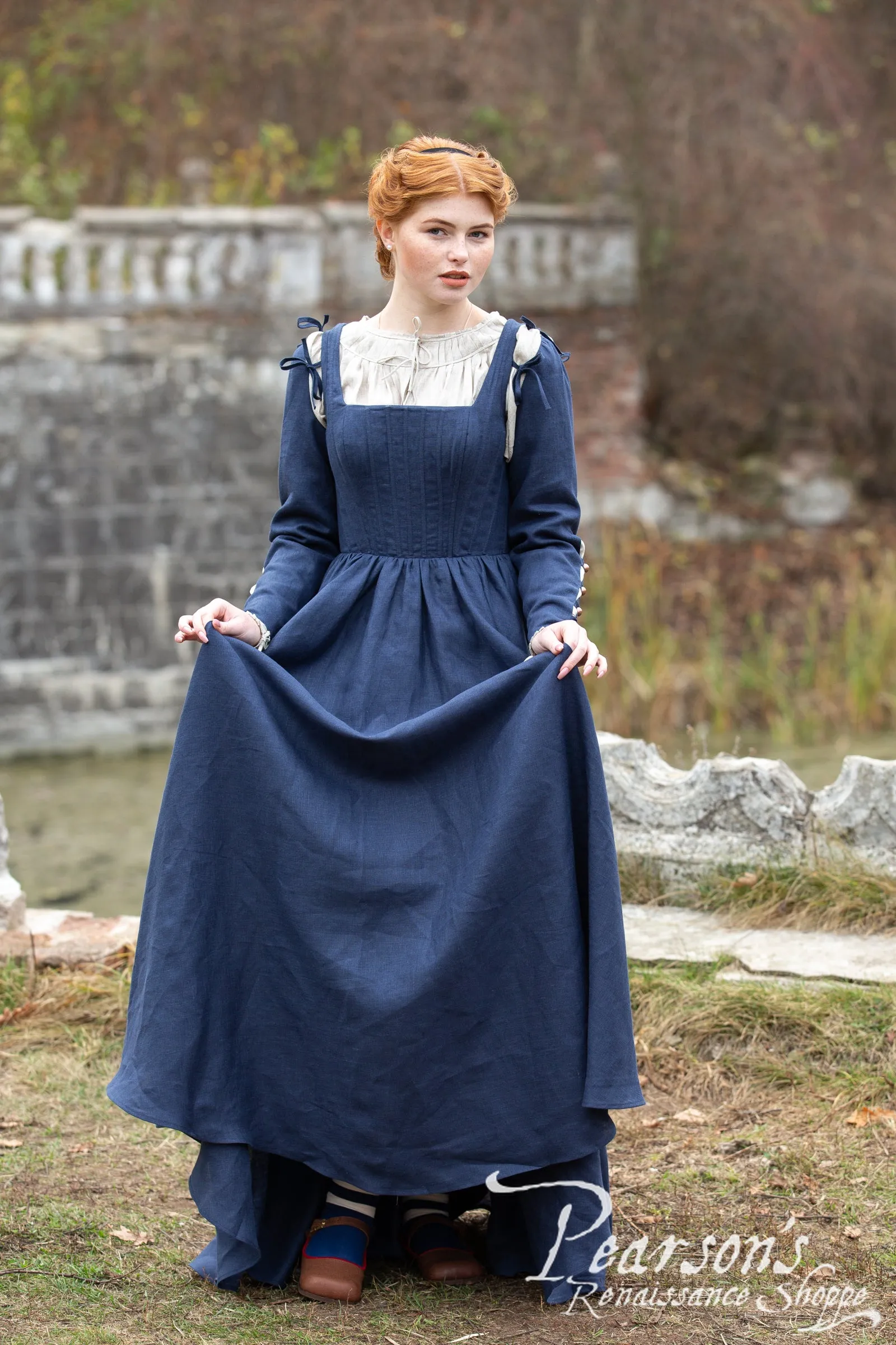 German Rose Linen Boned Medieval Dress