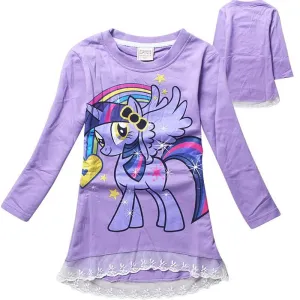 Girls Cute My Little Pony Lace Long-Sleeved Cotton T-shirt Cartoon Print Kids Clothing Ages from 2- 8yrs