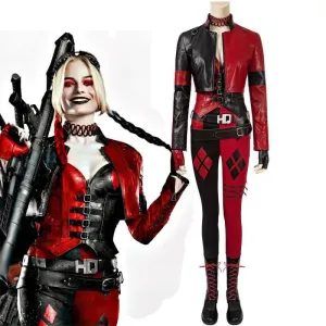 Handmade Suicide 2 Harley Quinn Full Costume | Red & Black Jester Punk Cosplay Outfit Set Options