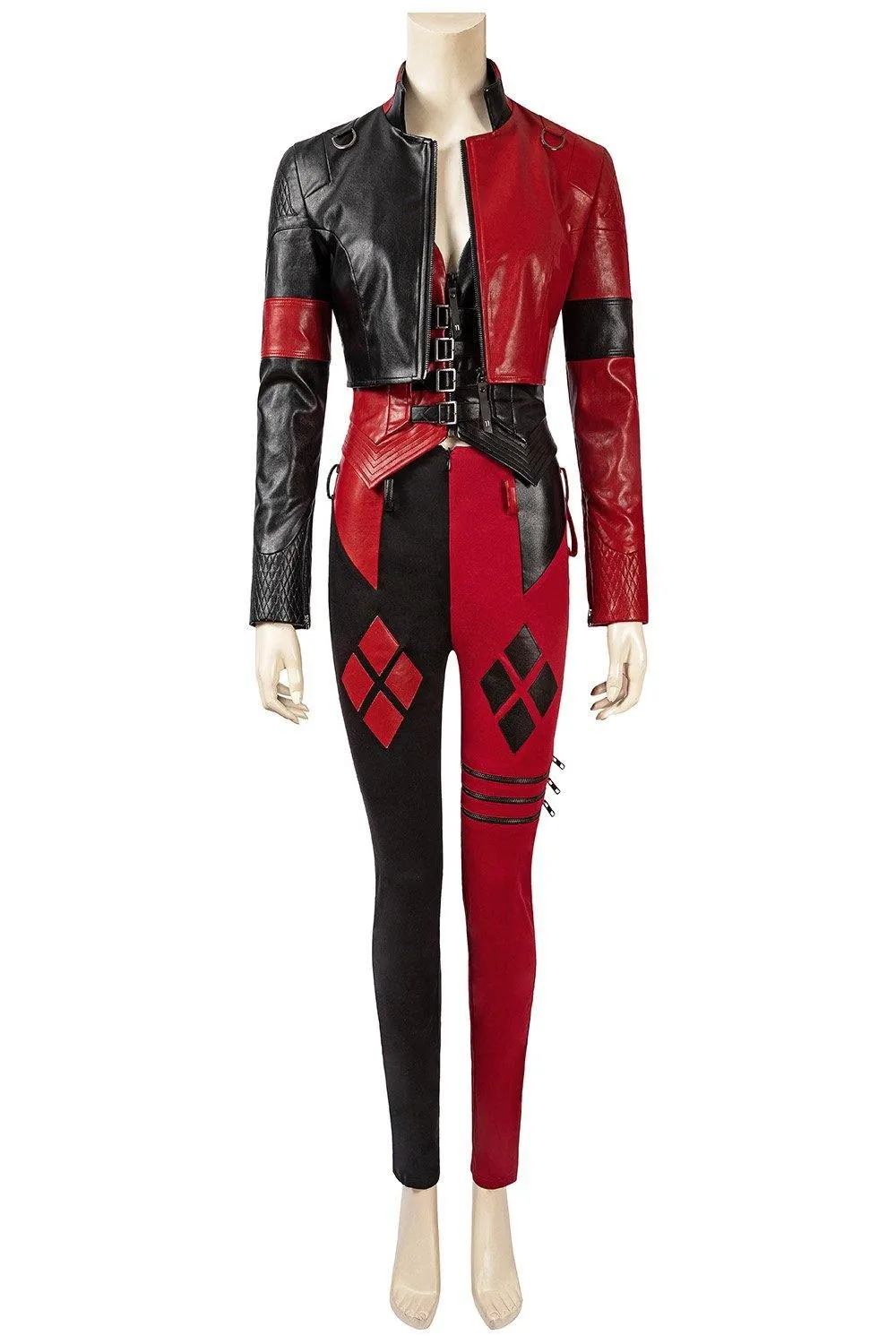 Handmade Suicide 2 Harley Quinn Full Costume | Red & Black Jester Punk Cosplay Outfit Set Options