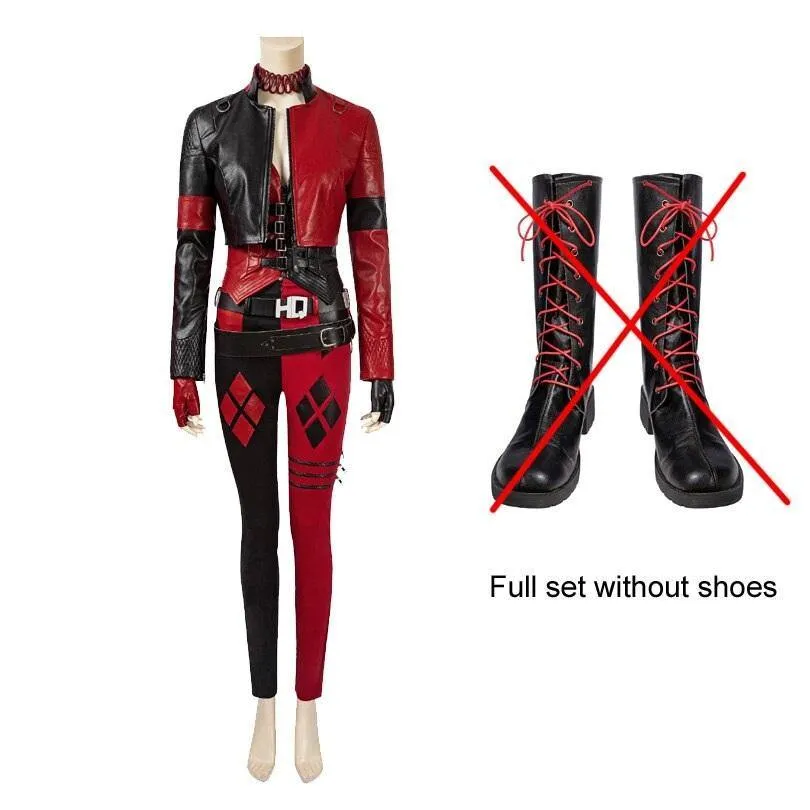 Handmade Suicide 2 Harley Quinn Full Costume | Red & Black Jester Punk Cosplay Outfit Set Options