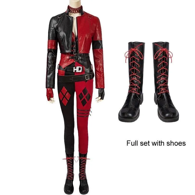 Handmade Suicide 2 Harley Quinn Full Costume | Red & Black Jester Punk Cosplay Outfit Set Options