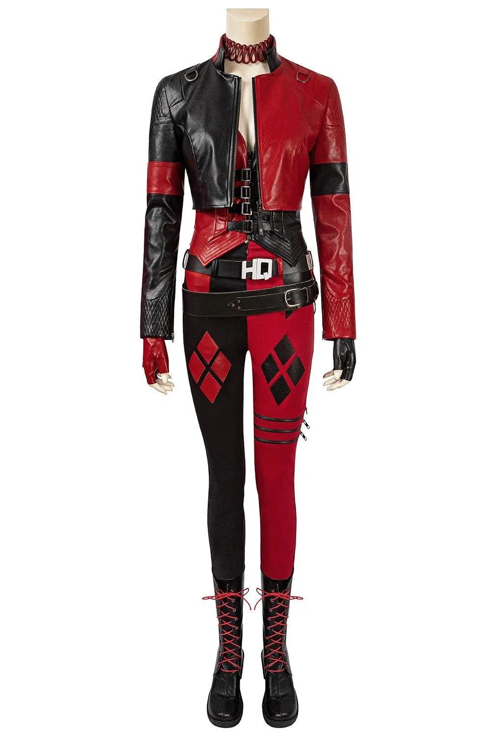 Handmade Suicide 2 Harley Quinn Full Costume | Red & Black Jester Punk Cosplay Outfit Set Options